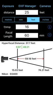 depth of field calculator iPhone Captures Décran 1