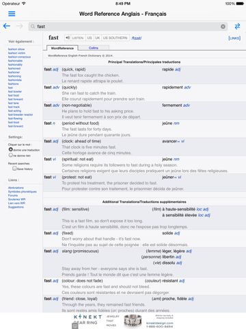 dictionnaire anglais wordref. iPad Captures Décran 1