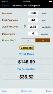 roadtrip gas cost calculator iPhone Captures Décran 1
