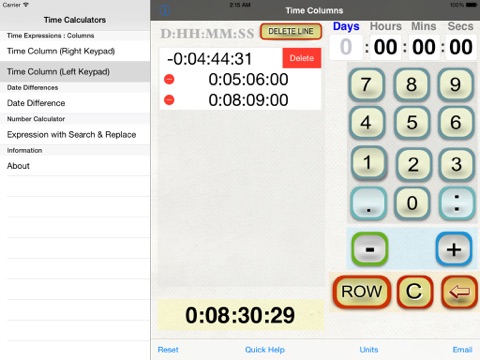 hours, minutes & seconds calculator with date diff iPad Captures Décran 2
