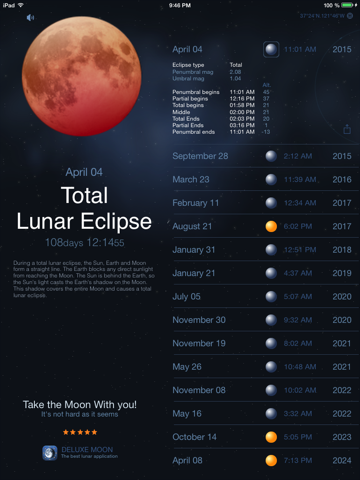 solar and lunar eclipses - full and partial eclipse calendar ipad images 2