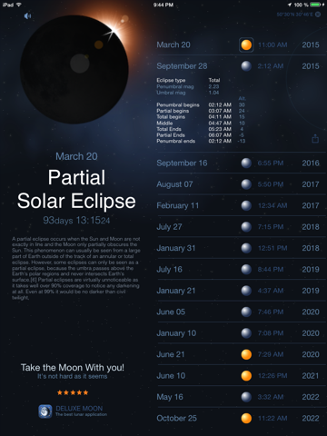 solar and lunar eclipses - full and partial eclipse calendar ipad images 1