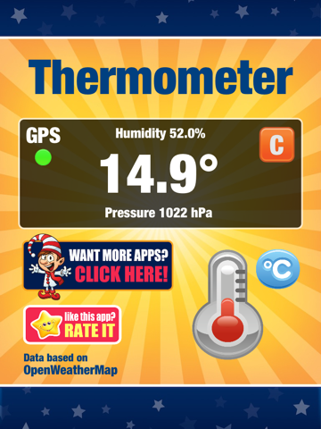 digital thermometer - current temperature in celcius or fahrenheit, humidity, and atmospheric pressure pyrometer ipad images 1