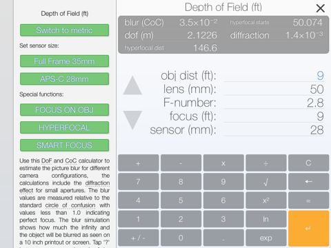hyperfocal - depth of field calculator with blur simulation and circle of confusion estimation айпад изображения 2