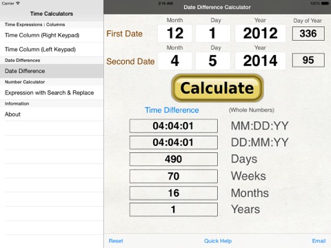 hours, minutes & seconds calculator with date diff iPad Captures Décran 1