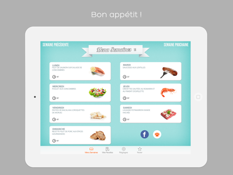 menu semaines - planifiez votre cuisine avec votre livre de recettes personnelles iPad Captures Décran 1