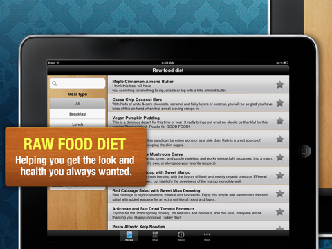 raw food diet free - healthy organic food recipes and diet tracker iPad Captures Décran 1