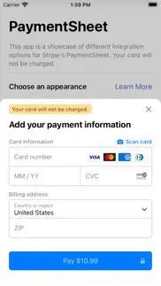 stripe paymentsheet showcase iPhone Captures Décran 1