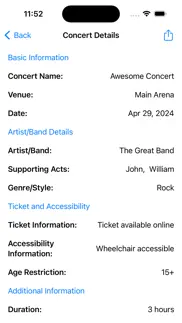 music concerts list iPhone Captures Décran 3